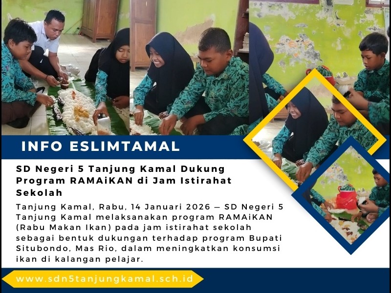 SD Negeri 5 Tanjung Kamal Dukung Program RAMAiKAN di Jam Istirahat Sekolah